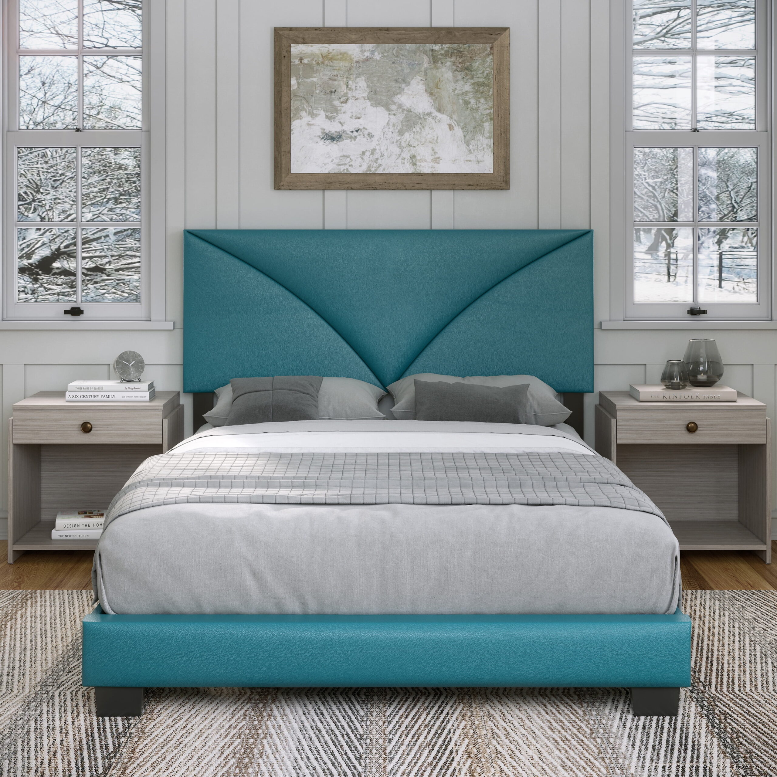 Boyd Sleep Cornerstone Teal Faux Leather Queen Size Upholstered Platform Bed, Qualified Box Spring or Foundation Required for Use - Image 4