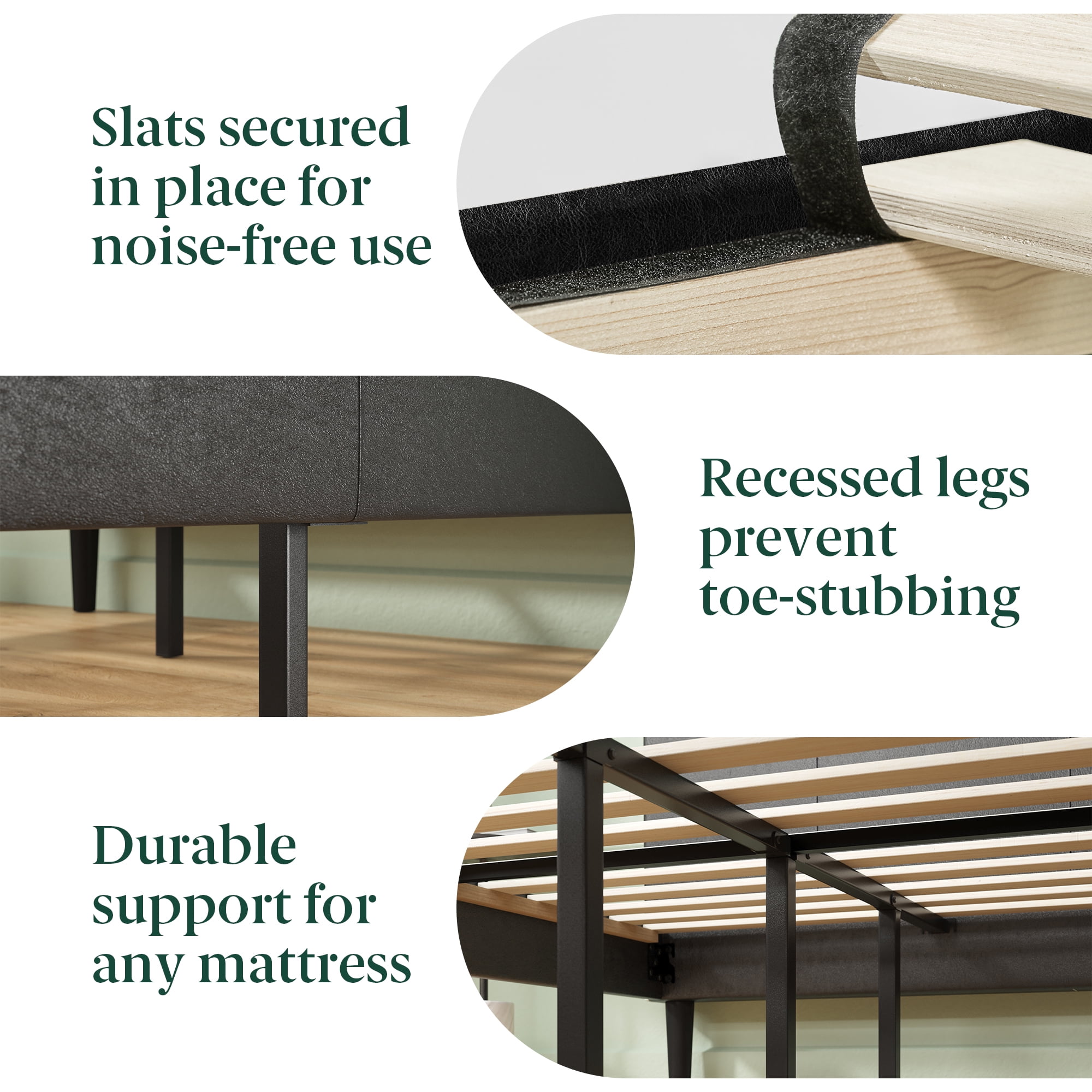 Zinus Gerard Faux Leather Platform Bed with Wooden Slats, Queen - Image 3