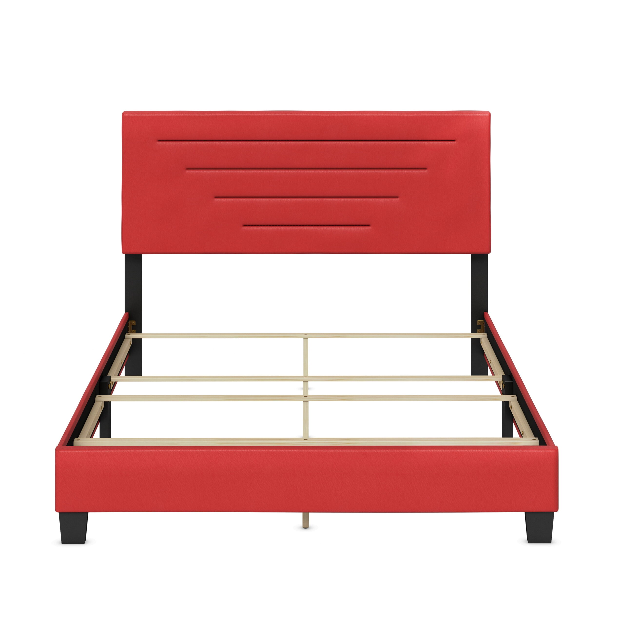 Boyd Sleep Luxembourg Red Faux Leather Queen Size Fully Upholstered Platform Bed Frame with Adjustable Headboard, Qualified Box Spring or Foundation Required for Use - Image 5