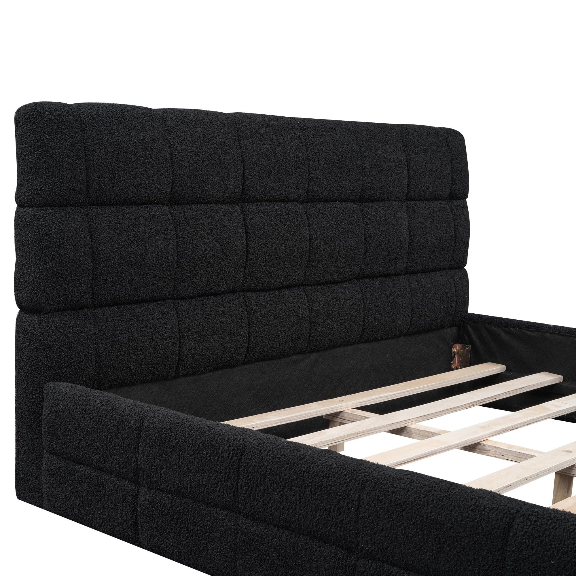Euroco Upholstered Queen Size Platform Bed with Tuft Headboard, Black - Image 4