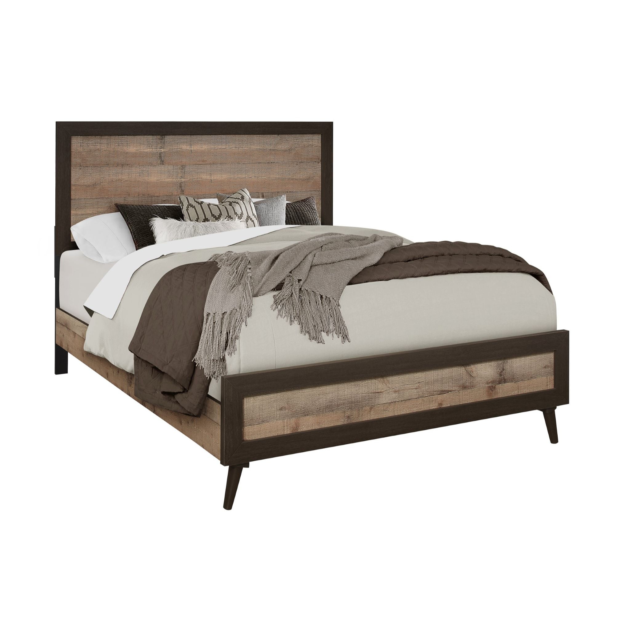 Home Design Janet Full Bed Frame with Wood Grain Panel Headboard and Footboard, Natural Oak, Easy assembly - Image 2