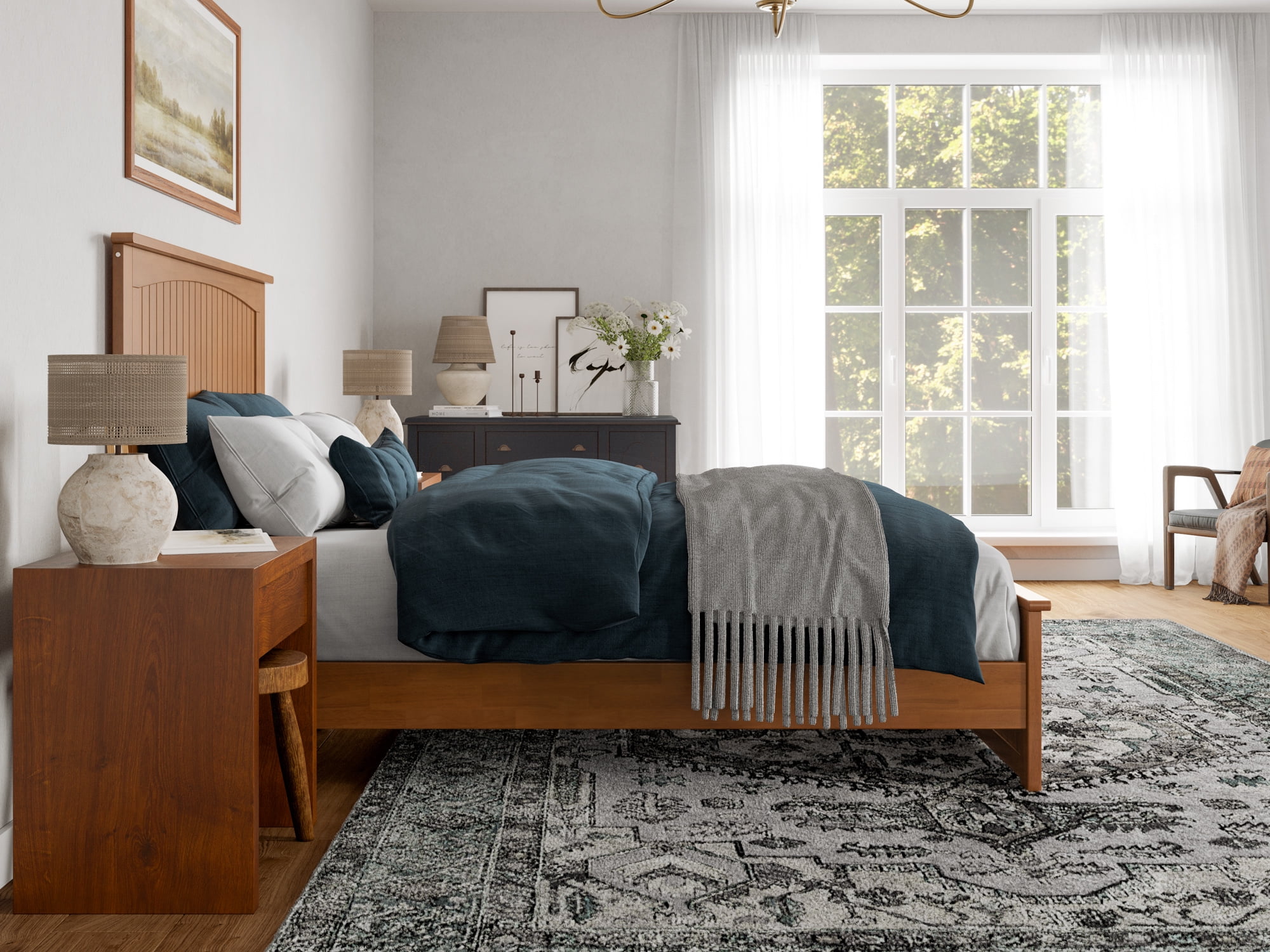 AFI Naples Queen Solid Wood Low Profile Platform Bed with Matching Footboard, Light Toffee - Image 3