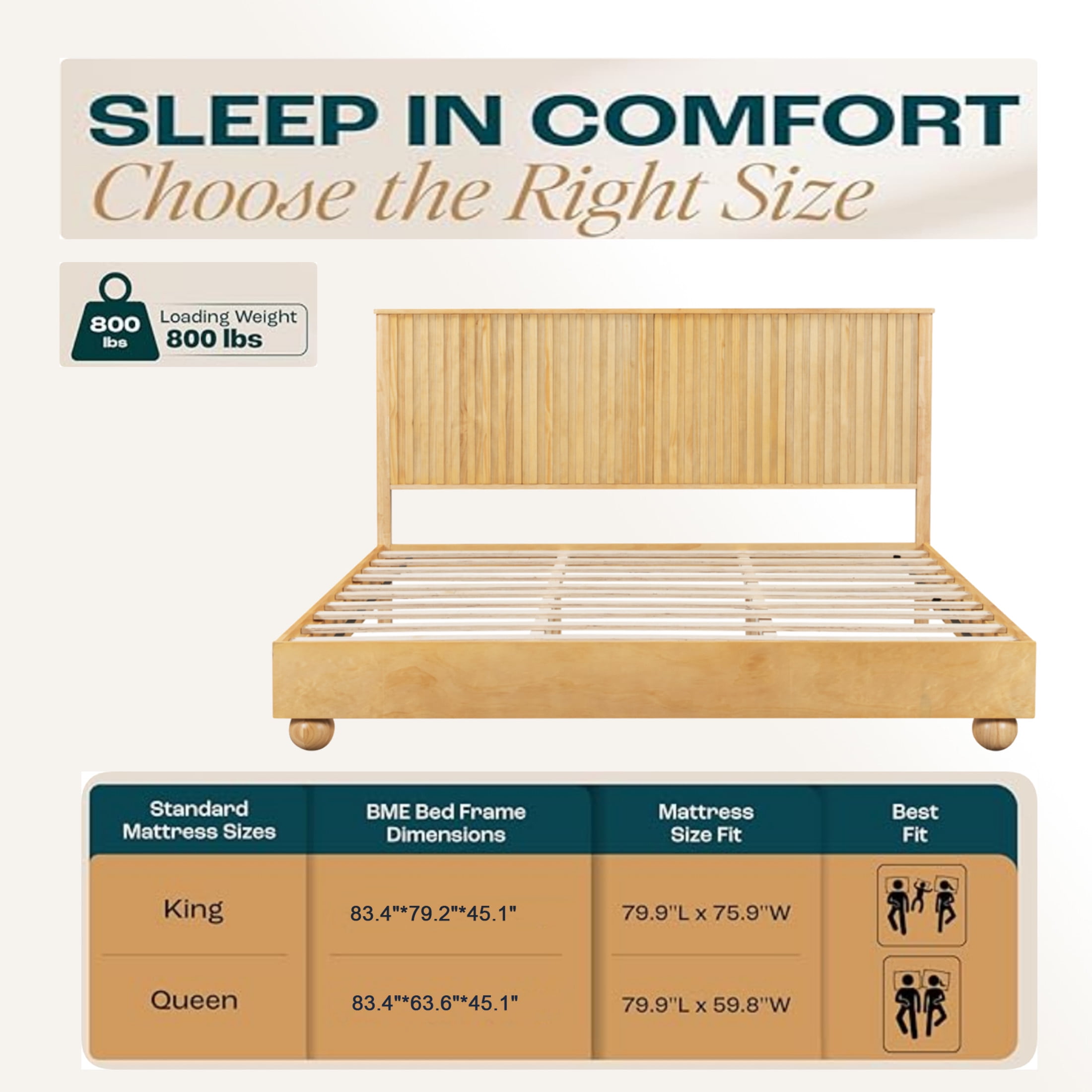 Christopher Knight Home 83.4" King Size Platform Bed Frame with Reeded Headboard, Solid Wood, Natural - Image 4