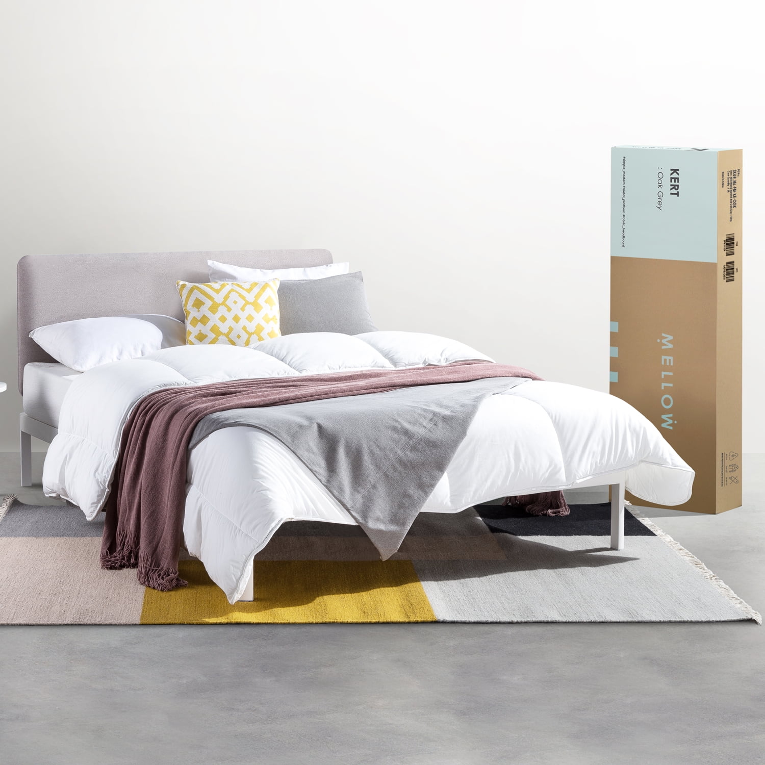 Mellow Kert Metal Platform Bed with Fabric Headboard and Rounded Legs, Oak Grey, King - Image 5