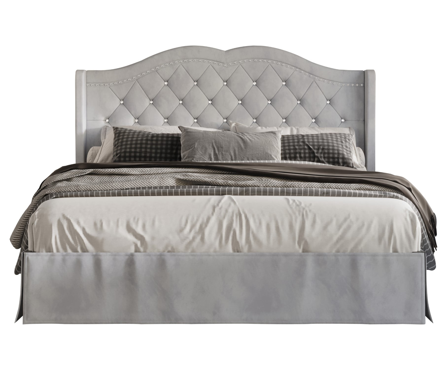 Home Design Bruce King Tufted Upholstered Platform Bed Frame with Wingback Headboard and Nailhead Trim, Silver Gray, Easy Assembly - Image 3