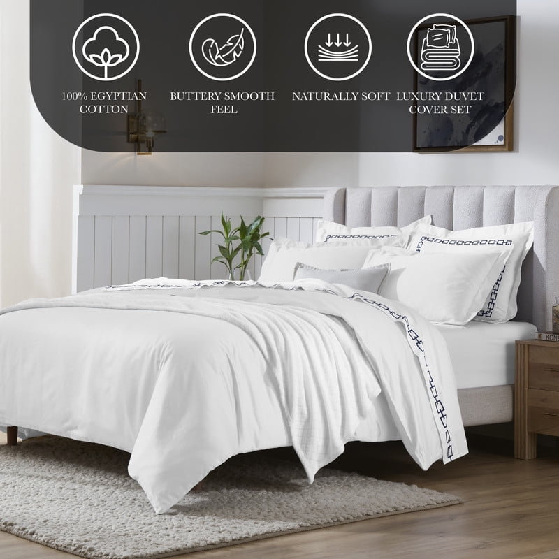 Superior 650 Thread Count Egyptian Cotton Duvet Cover Set, White, Full/ Queen - Image 4