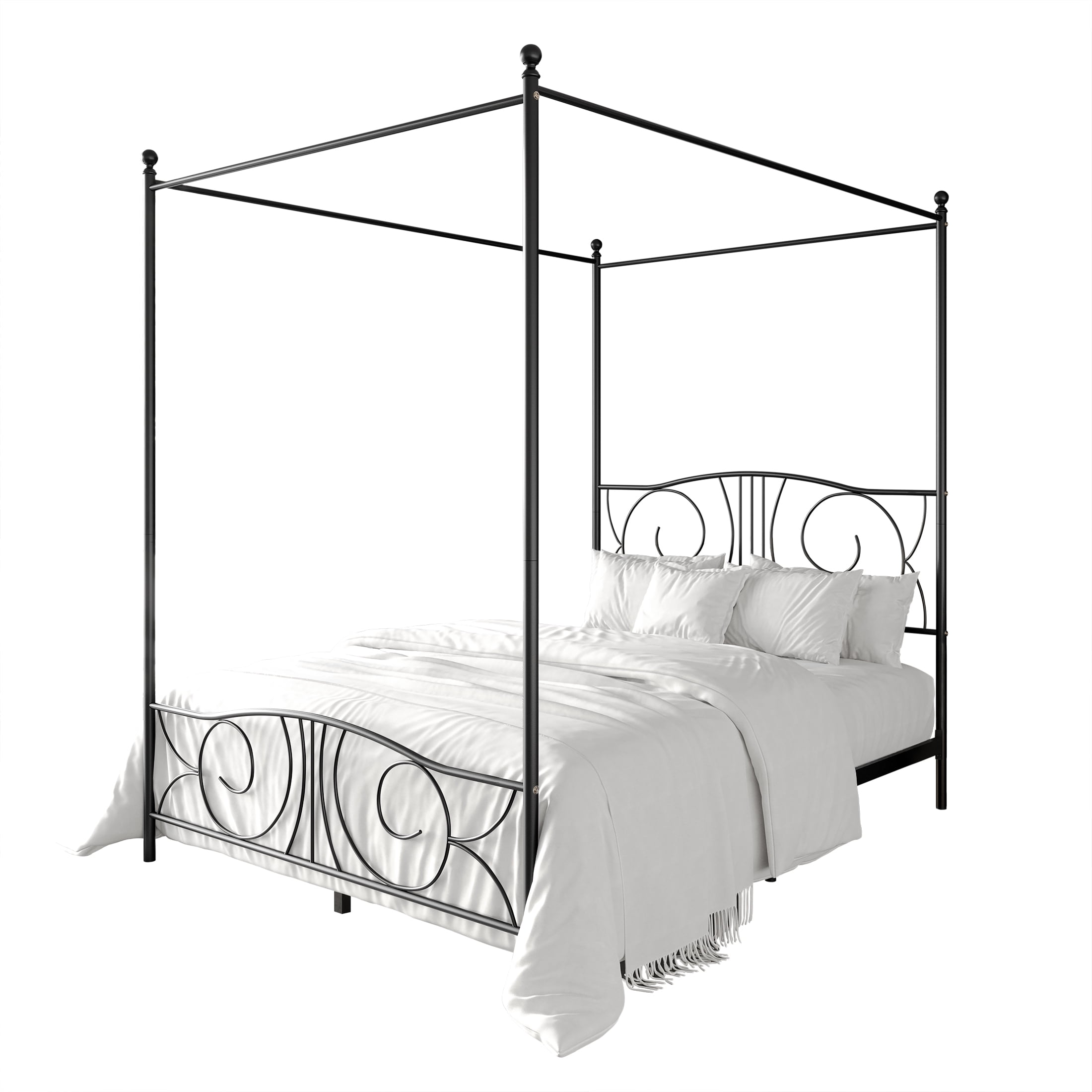 Castle Place Ornate Ironwork Full Metal Platform Canopy Bed, Black - Image 4
