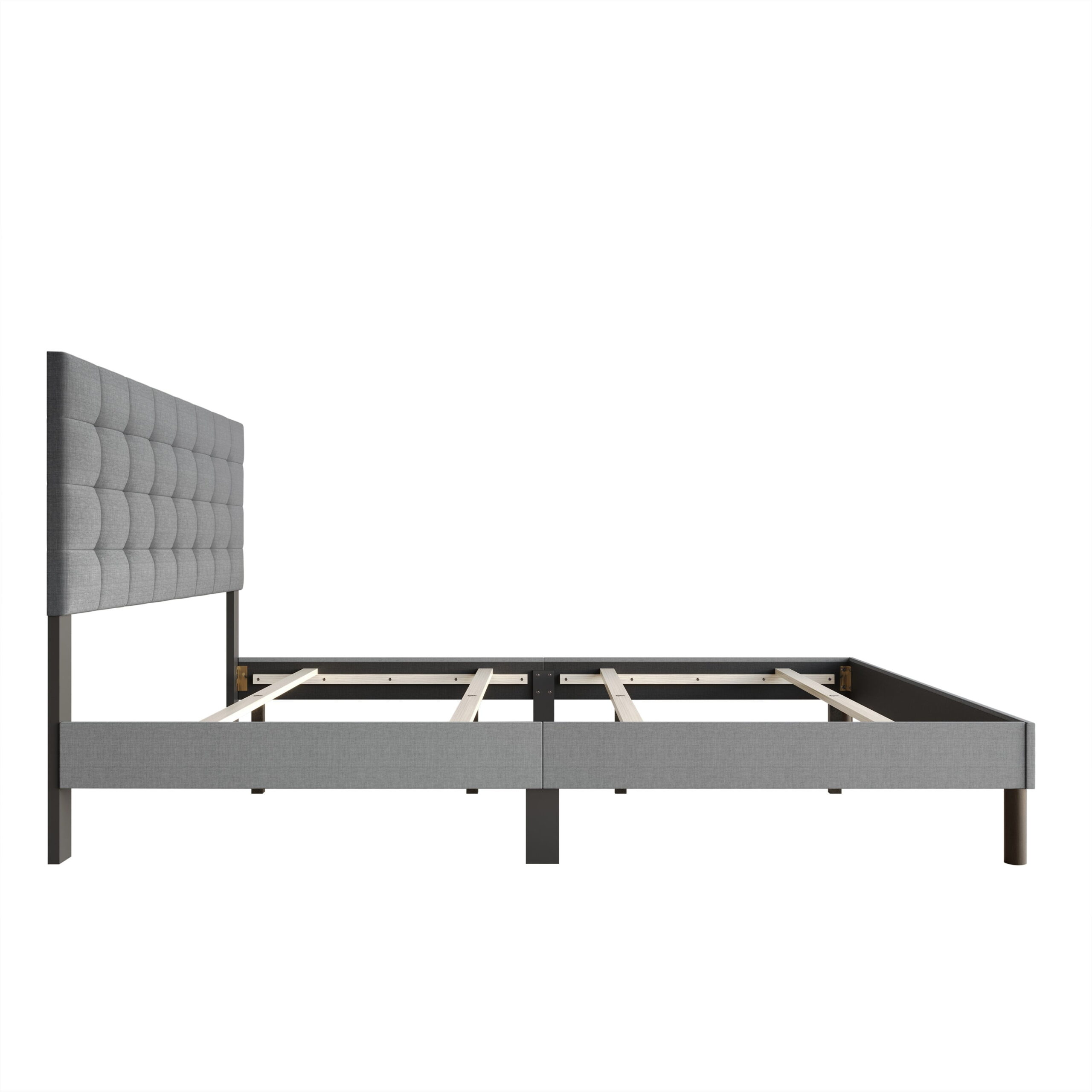 Home Design Haines Twin Linen Upholstered Panel Bed Frame with Rectangular Tufted Headboard & Sturdy Wooden Legs, Gray, Easy Assembly - Image 7