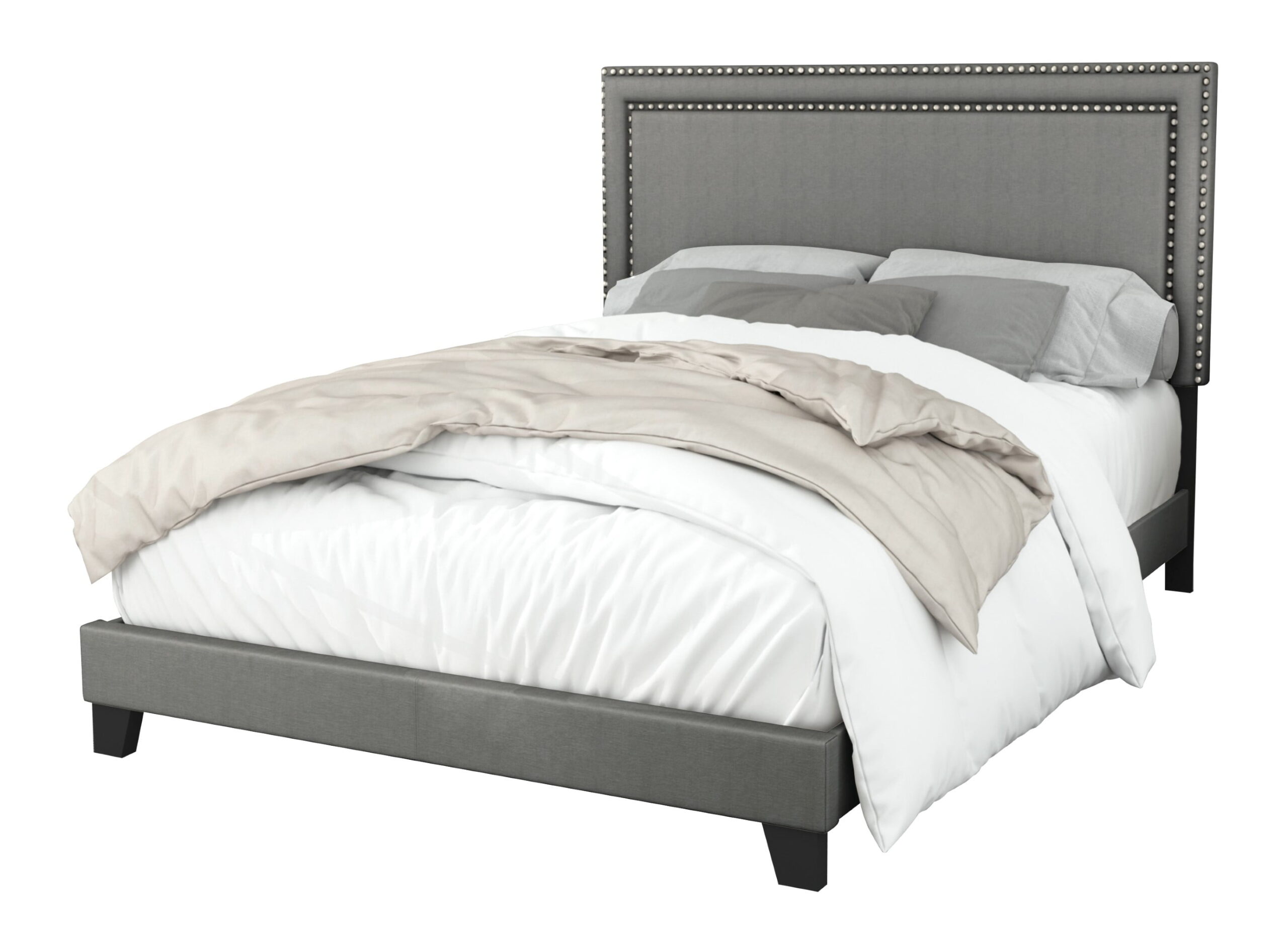 Home Design Ocala King Upholstered Panel Bed Frame with Padded Headboard and Sturdy Support, Gray, Easy Assembly - Image 4
