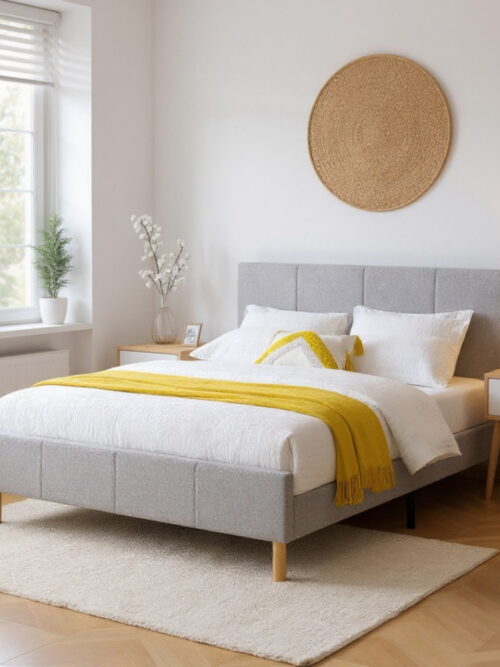 AENKYO King Size Upholstered Platform Bed Frame with Soft Teddy Velvet Headboard, No Box Spring Needed, Gray