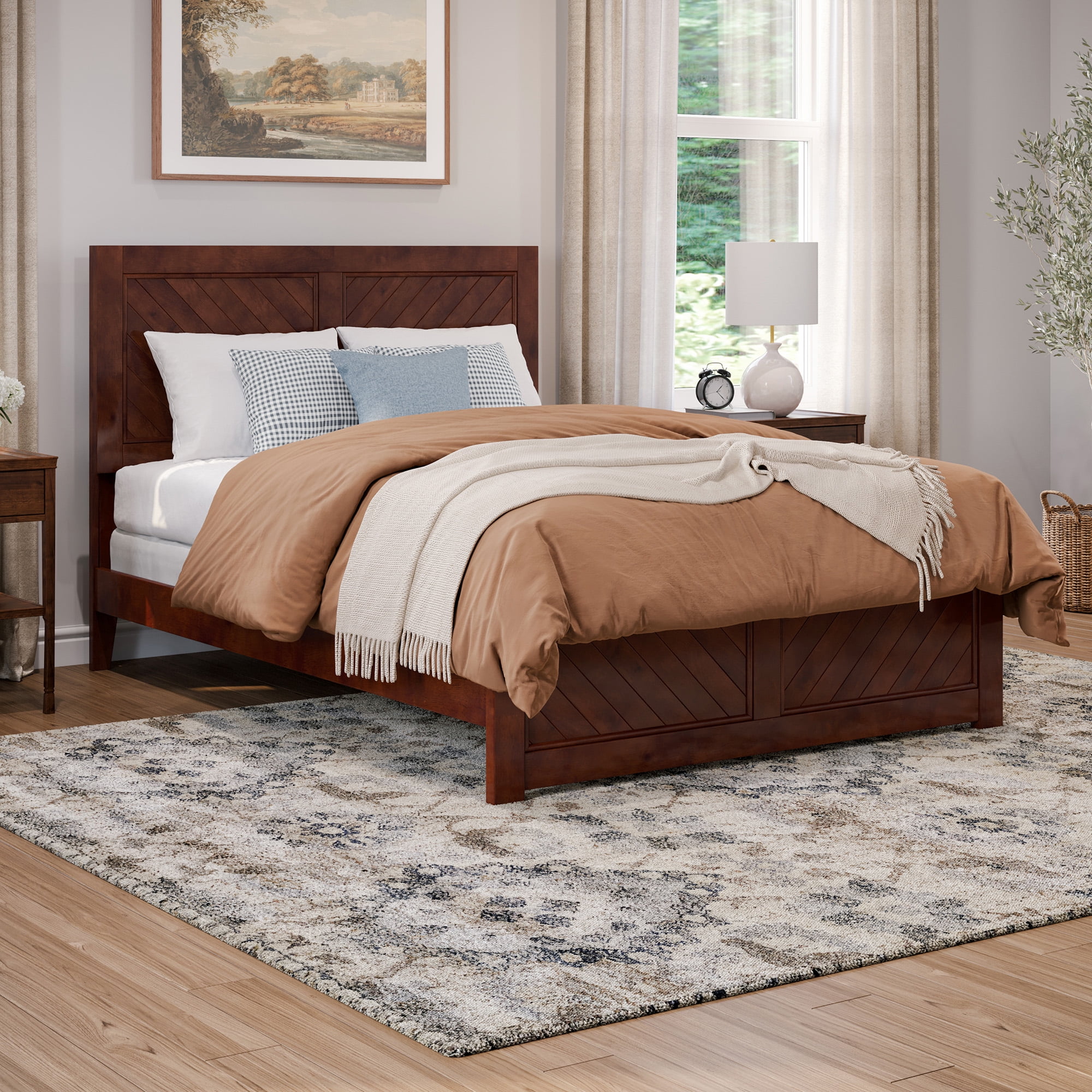AFI Canyon Walnut Solid Wood Foundation Bed Frame with Matching Footboard, Full