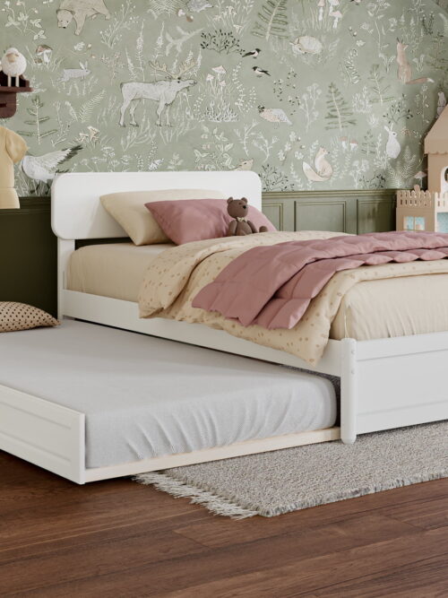 AFI Capri Twin Solid Wood Platform Bed with Panel Footboard and Twin Trundle, White