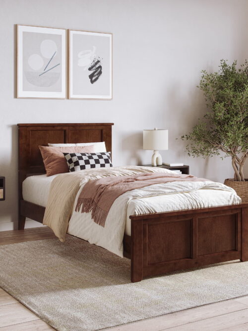 AFI Charlotte Twin-XL Solid Wood Low Profile Platform Bed with Matching Footboard, Walnut