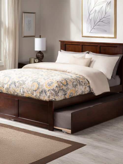 AFI Madison Full Solid Wood Platform Bed with Footboard & Full Trundle in Walnut