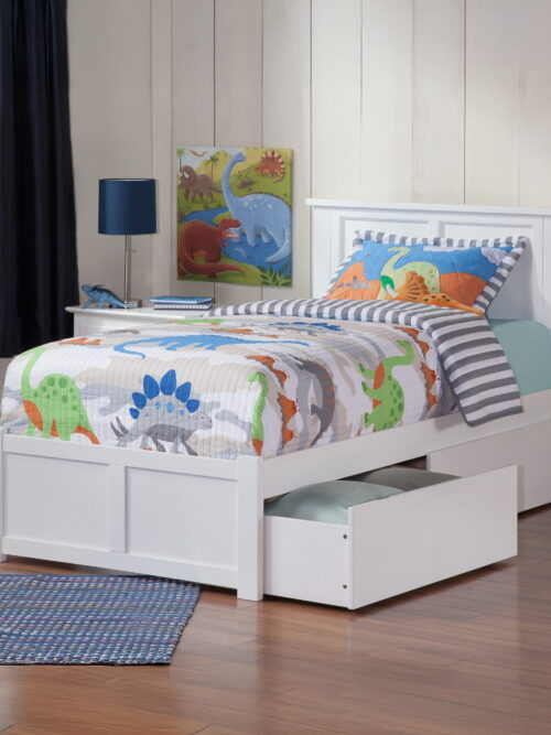 AFI Madison Twin Solid Wood Platform Bed with Footboard & Storage Drawers, White