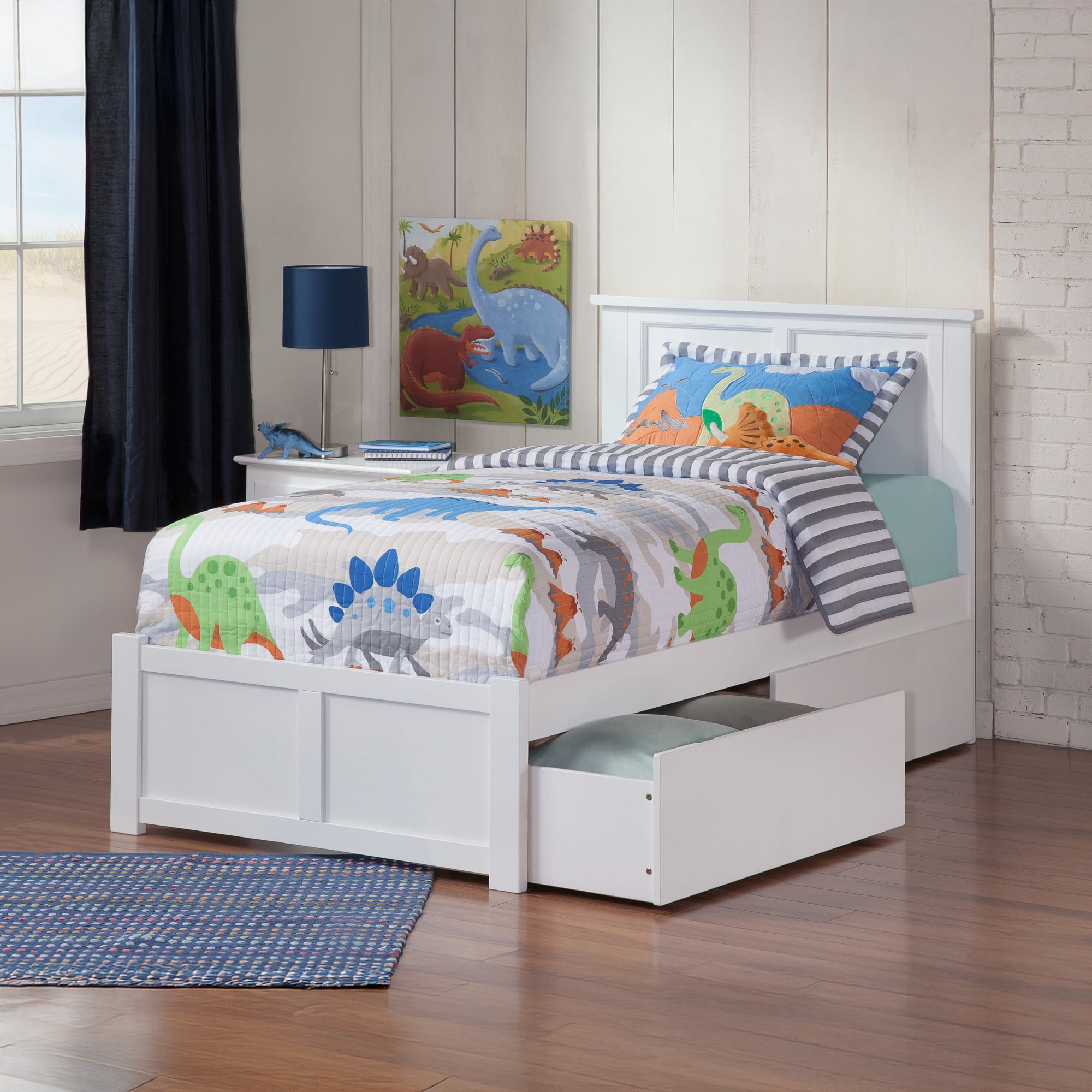 AFI Madison Twin Solid Wood Platform Bed with Footboard & Storage Drawers, White
