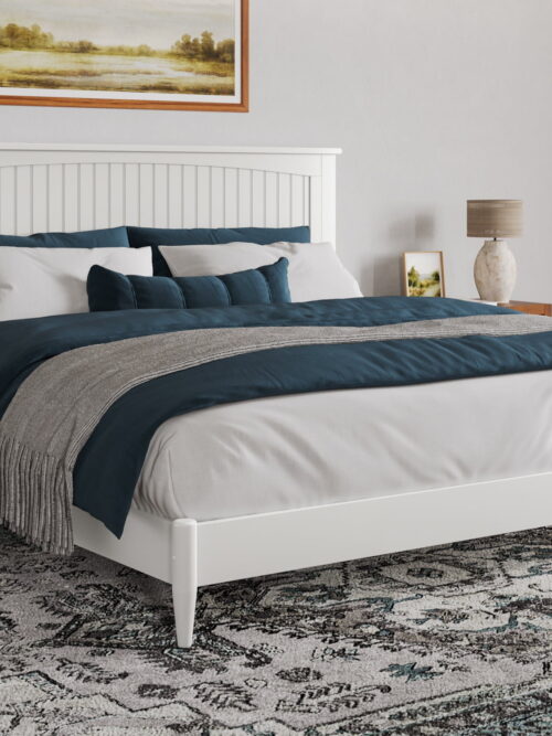 AFI Naples King Solid Wood Low Profile Platform Bed, White