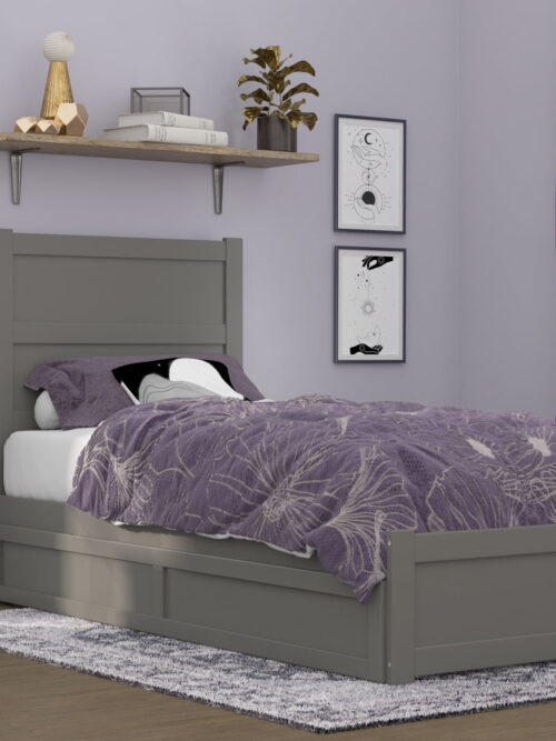 AFI NoHo Twin-XL Wood Platform Bed with Headboard Footboard & Twin-XL Trundle, Grey