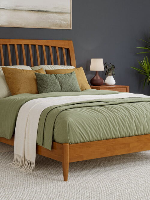 AFI Orleans Queen Solid Wood Low Profile Sleigh Platform Bed, Light Toffee