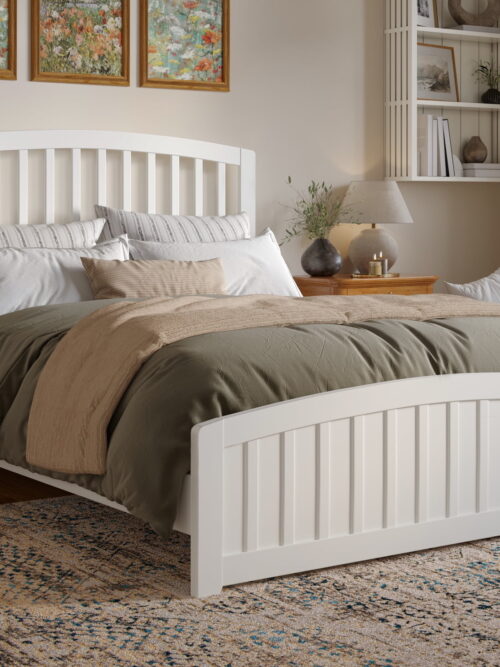 AFI Quincy Queen Solid Wood Low Profile Platform Bed with Matching Footboard, White