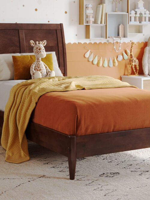 AFI Valencia Twin Solid Wood Low Profile Sleigh Platform Bed, Walnut