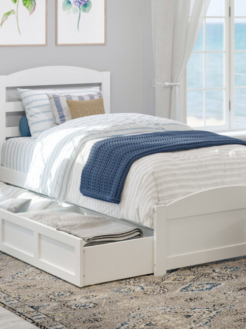 AFI Warren Twin XL Wood Platform Bed with Headboard Footboard & 2 Storage Drawers, White