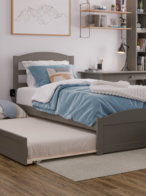 AFI Warren Twin-XL Wood Platform Bed with Headboard Footboard & Twin-XL Trundle, Grey