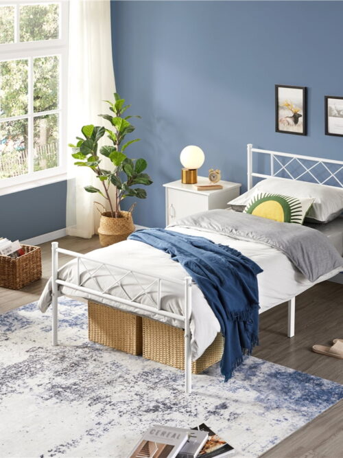 Alden Design X-Design Headboard & Footboard Metal Twin Bed, White