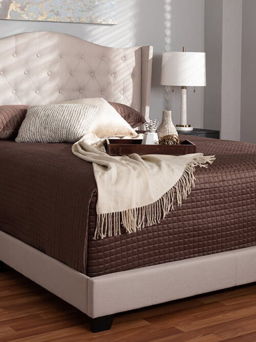 Baxton Studio Alesha Modern and Contemporary Beige Fabric Upholstered King Size Bed