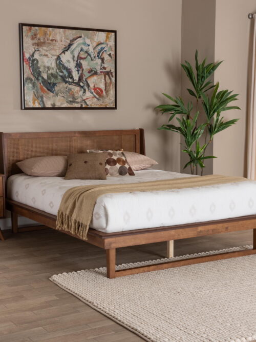 Baxton Studio Aveena Mid-Century Modern Walnut Brown Finished Wood Queen Size Platform Bed