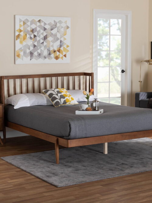 Baxton Studio Calderon Retro-Modern Platform Bed, Queen, Walnut Brown