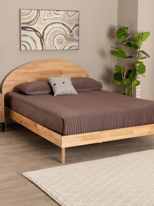 Baxton Studio Denton Japandi Natural Brown Finished Wood Queen Size Platform Bed