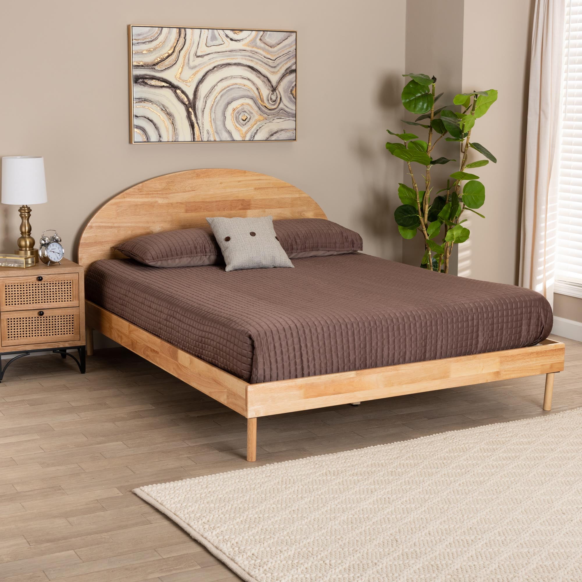 Baxton Studio Denton Japandi Natural Brown Finished Wood Queen Size Platform Bed