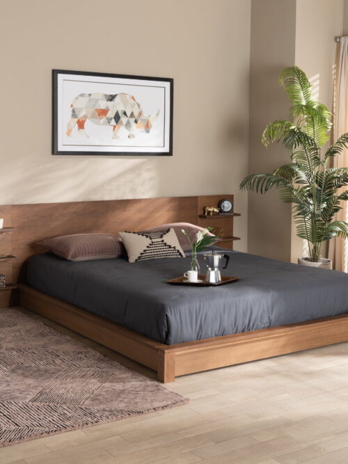Baxton Studio Elina Contemporary/Modern Engineered Wood Storage Platform Bed, Queen, Walnut Brown