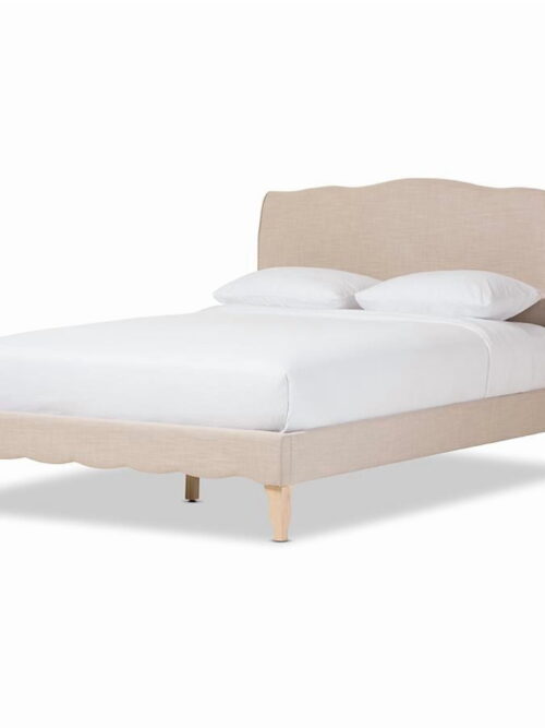 Baxton Studio Fannie Queen Scrolled Headboard Platform Bed with Linen Upholstery, Multiple Colors