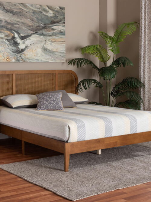 Baxton Studio Fleur Mid-Century Platform Bed, Queen, Walnut Brown