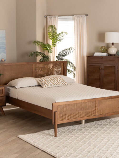 Baxton Studio Gardwin Mid-Century Modern Ash Walnut Finished Wood King Size Platform Bed