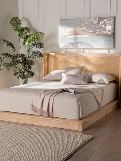 Baxton Studio Glennis Japandi Platform Bed, Queen, Natural Brown