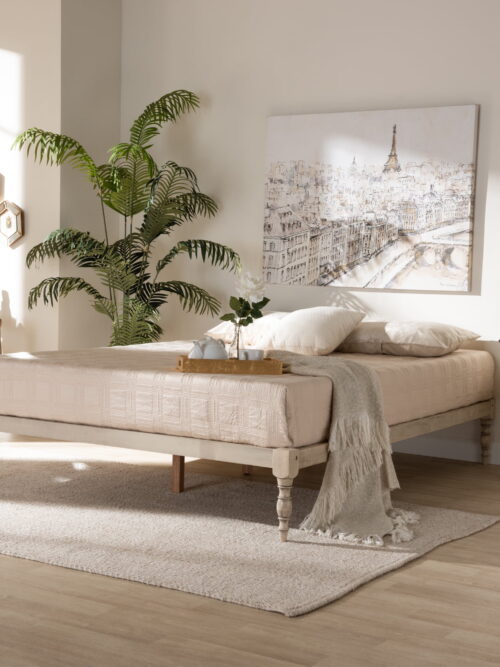 Baxton Studio Iseline Platform Wood Bed Frame, Antique White, King