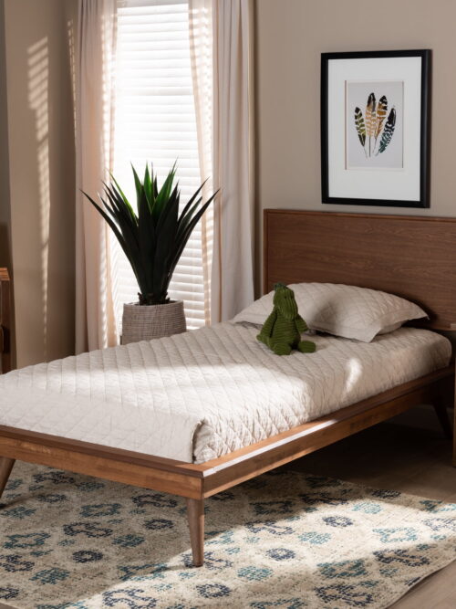 Baxton Studio Karine Mid-Century Engineered Wood Platform Bed, Twin, Ash Walnut