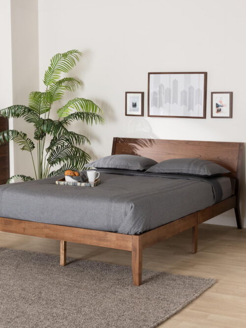 Baxton Studio Salvatore Mid-Century Modern Walnut Brown Finished Wood Queen Size Platform Bed