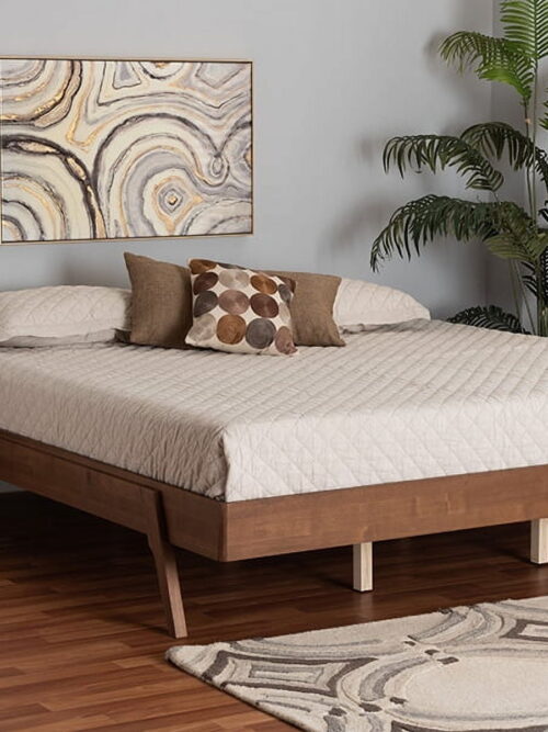 Baxton Studio Sarita Mid-Century Modern Ash Walnut Finished Wood Queen Size Bed Frame