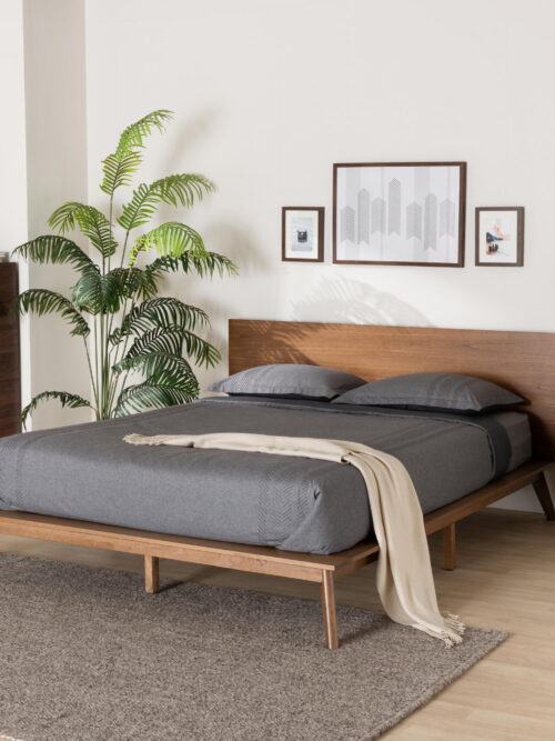 Baxton Studio Wheatley Mid-Century Modern Walnut Brown Finished Wood Queen Size Platform Bed