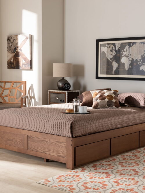 Baxton Studio Wren Modern and Contemporary Walnut Finished 3-Drawer Queen Size Platform Storage Bed Frame