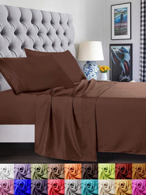 Bed Sheets Set, 1500 Series Deep Pocket 4 Piece Bed Sheet Set, Microfiber, King, Chocolate Brown