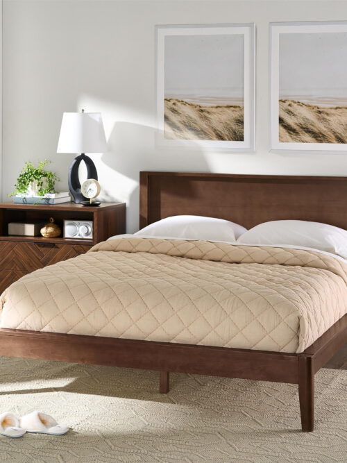 Better Homes & Gardens Ezra No Tool Solid Wood Bed, Queen, Walnut Finish