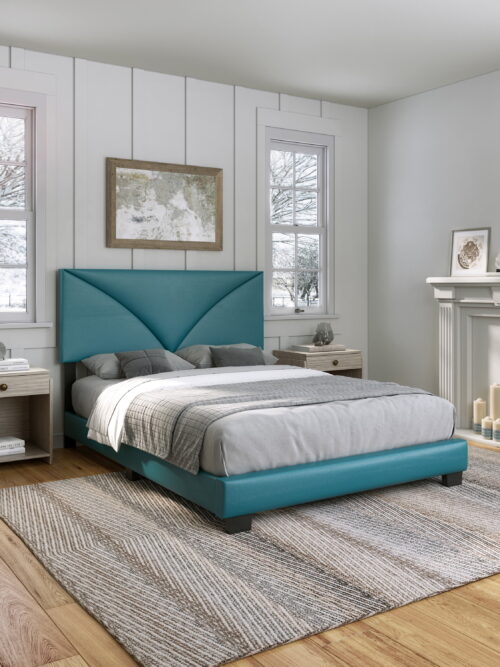Boyd Sleep Cornerstone Teal Faux Leather Queen Size Upholstered Platform Bed, Qualified Box Spring or Foundation Required for Use
