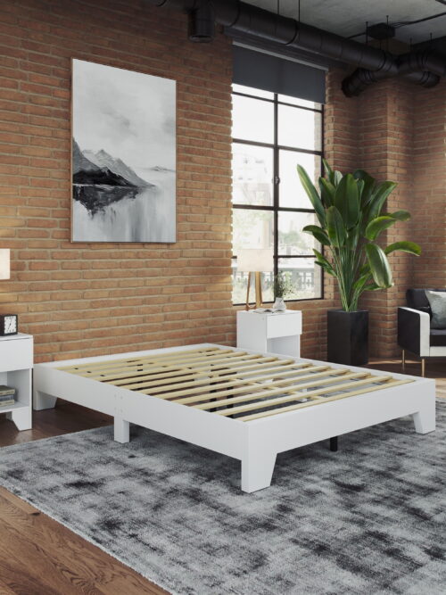 Boyd Sleep Lugano Twin White Platform Bed Frame, Modern No Headboard Design, Easy Assembly