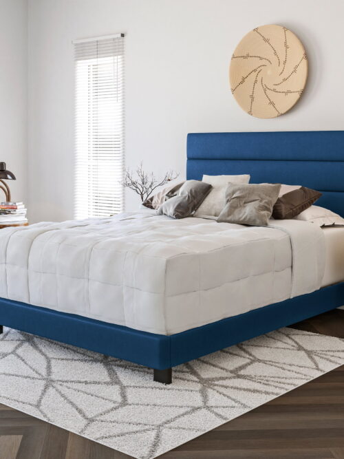 Boyd Sleep Napoli Blue Faux Leather King Size Fully Upholstered Platform Bed Frame with Adjustable Headboard, Qualified Box Spring or Foundation Required for Use