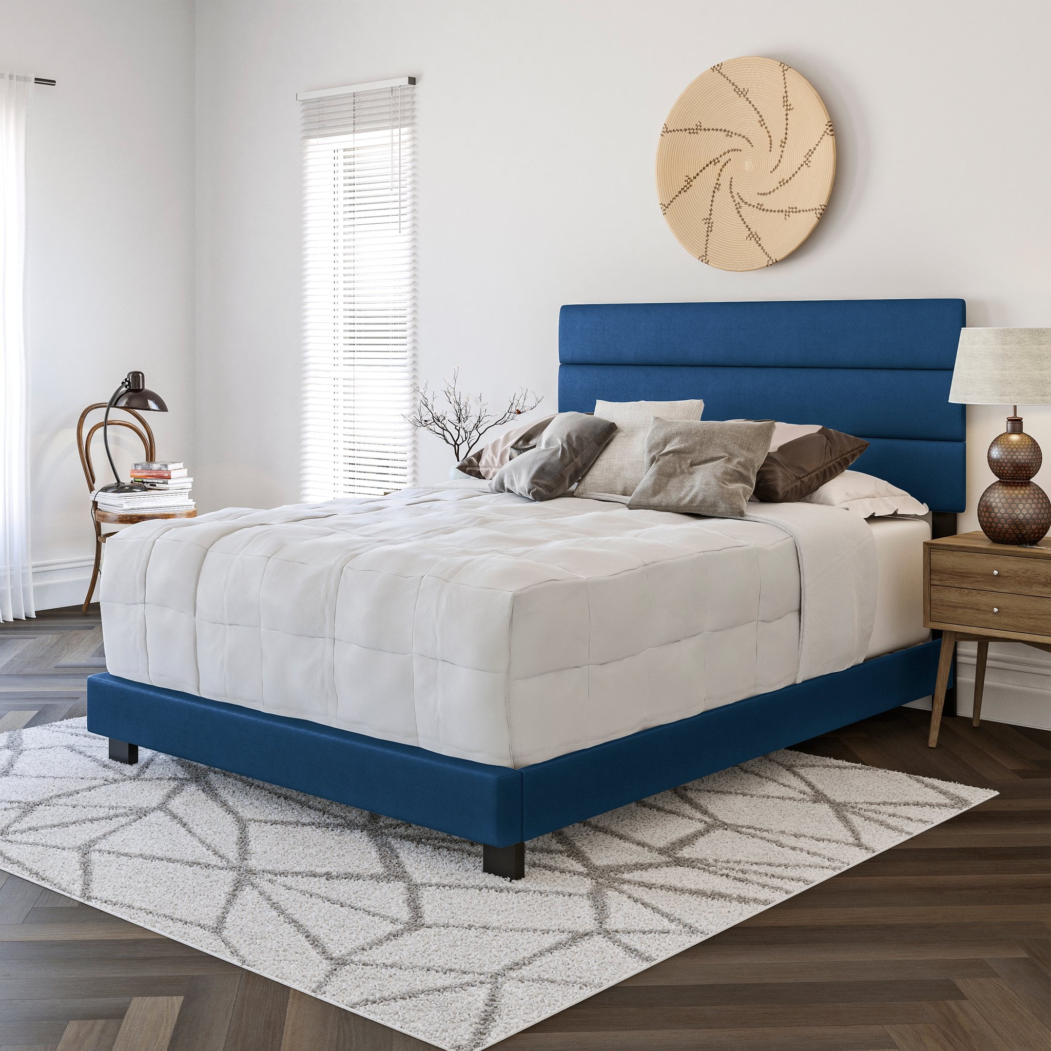 Boyd Sleep Napoli Blue Faux Leather King Size Fully Upholstered Platform Bed Frame with Adjustable Headboard, Qualified Box Spring or Foundation Required for Use